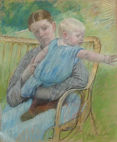 Mathilde Holding a Baby Who Reaches out to the Right Mary Cassatt